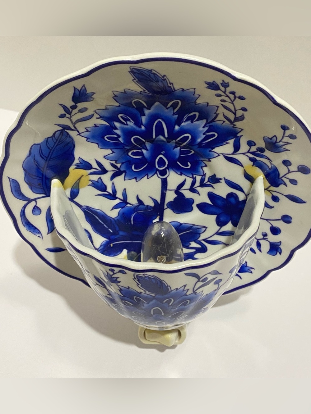 Formalities by Baum Bros Blue Floral Porcelain Teacup Saucer Night Light  VTG - Picture 5 of 10